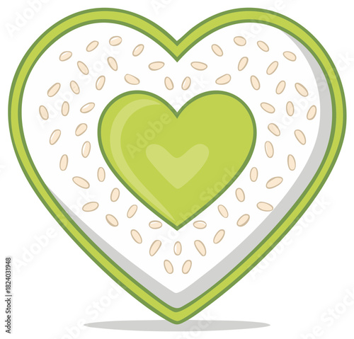 Heart shaped sushi roll icon with avocado and rice vector illustration