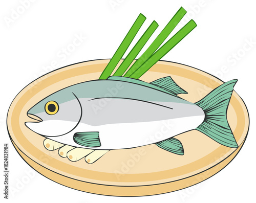 Whole cooked fish with herbs and spices artfully presented on a platter