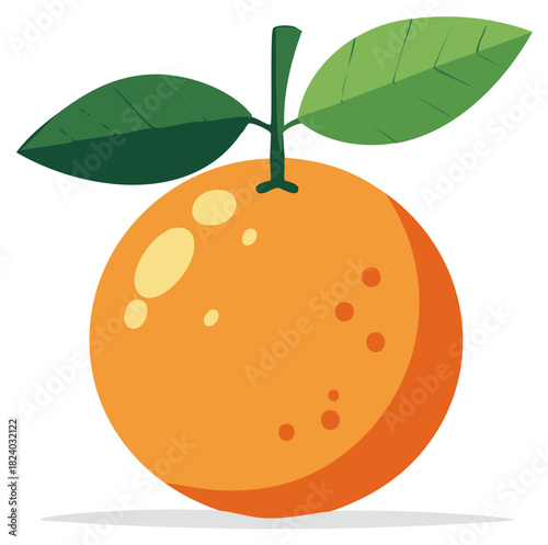 Stylized orange fruit with leaves and stem illustration