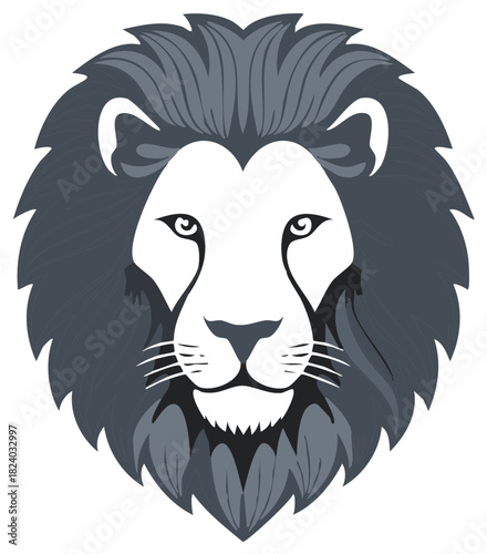 Stylized Lion Head Illustration with Grey Mane and White Face