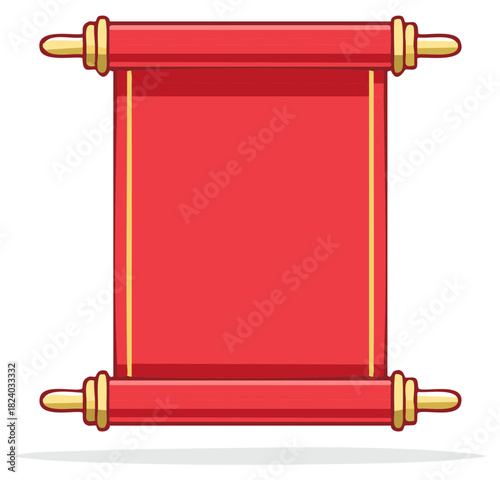Traditional Asian red paper scroll for message cartoon illustration