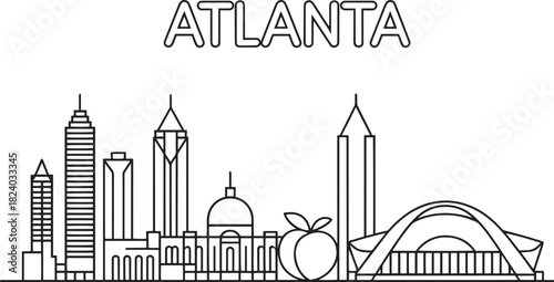 Atlanta city skyline outline silhouette vector of famous buildings and peach state
