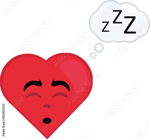 vector illustration emoticon character heart cartoon, sleeping and a cloud thought with the text zzz