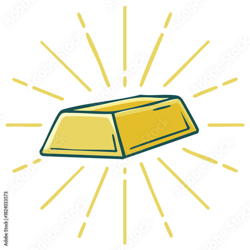 Shiny gold bar illustration with radiating lines representing success and wealth