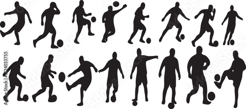 Soccer players silhouette collection dynamic poses and actions on the field