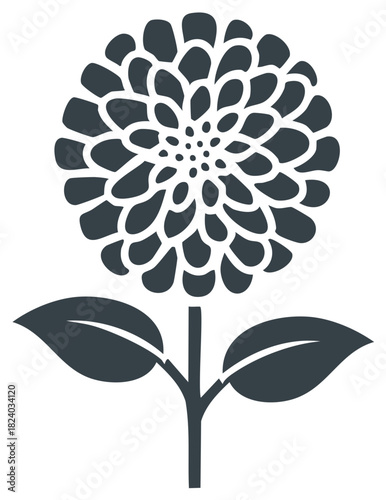 Stylized dahlia flower graphic icon. Simple monochrome floral silhouette with a round petal pattern.
