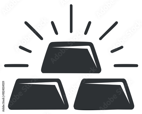 Simple icon illustration of gold bars, shiny and glowing, a symbol of wealth or treasure.
