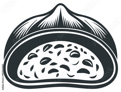 Stylized illustration of a half cut fig with visible internal seeds