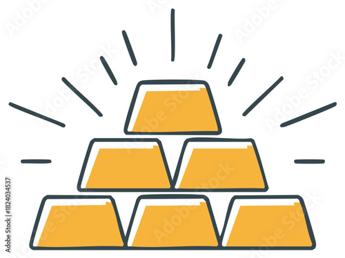 Stylized Gold Ingots Illustration: Stacked Bars with Radiating Lines for Financial Success