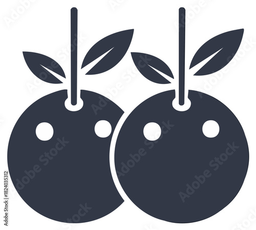 Two stylized oranges with leaves on stems, a simple graphic design illustration for food or nature.