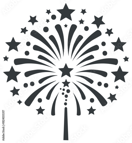 Stylized fireworks explosion with stars dots and light trails for festive celebration events