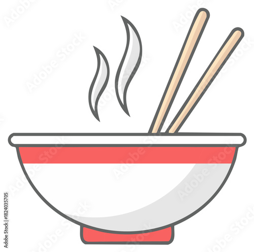 Steaming bowl of Asian noodle soup with chopsticks, vector illustration