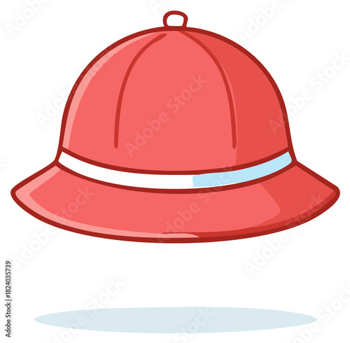 Red cartoon hat with white and blue band for sun protection