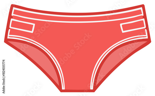 Red women's briefs illustration featuring white stripes and sporty side details