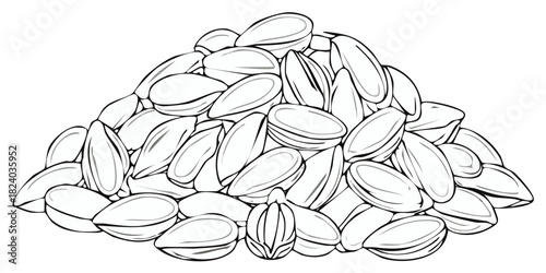 Drawing of Sunflower Seeds Pile in Black and White for Food Related Designs and Healthy Snack Promotion Artful depiction