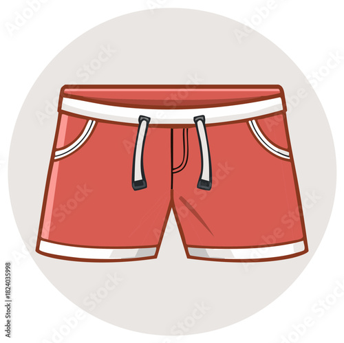 Illustration of coral shorts featuring a drawstring and white accents suitable for casual wear or athletics