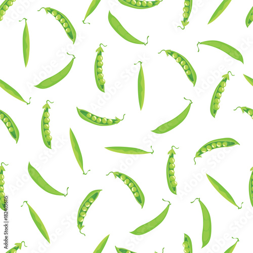 Peas seamless pattern. Flat vector clipart, illustration with isolated background.