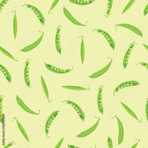 Peas seamless pattern. Flat vector clipart, illustration with isolated background.