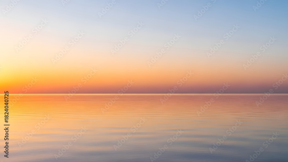 Obraz premium Vibrant Gradient Sunset Over Calm Ocean Horizon perfect for website banner, meditation app, travel brochure, album cover, background image, wellness design,
