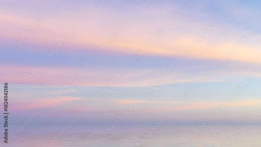 Fototapeta premium Soft Pastel Sky Reflected in Calm Water perfect for website banner, background, social media, wellness content, meditation app, art print, blog header