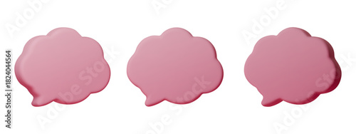 3D pink speech balloon icon with a smooth cartoon shape. This soft chat balloon creates a clean dialogue look and works well for message, communication and social UI designs