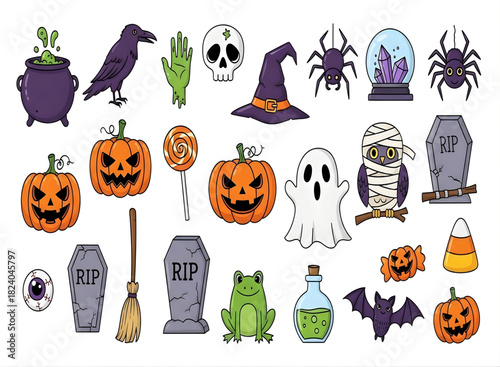 Halloween cartoon icons set