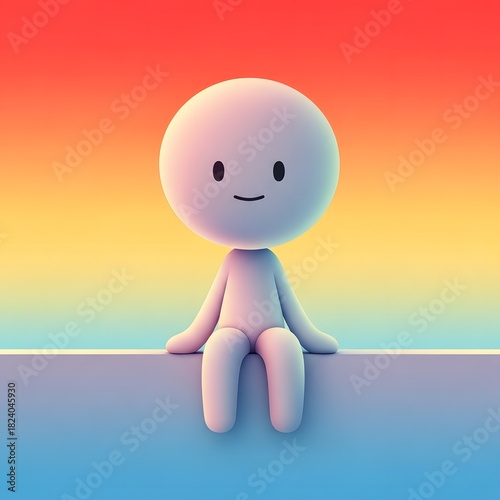 Minimal character with bright pastel aura on blue background expressionless style.