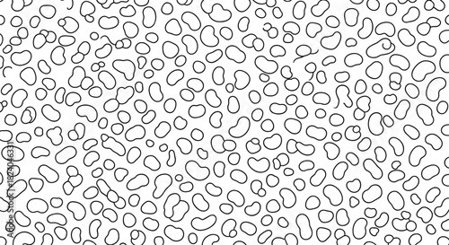 Seamless monochrome pattern of hand-drawn rounded abstract shapes resembling leopard spots or pebbles on a white background.