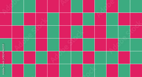 Simple geometric background with a checkerboard pattern of bright pink and green rectangles creating a bold color block grid.