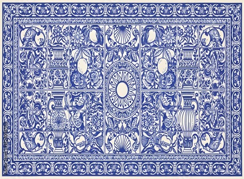 Azulejo blue and white tile pattern