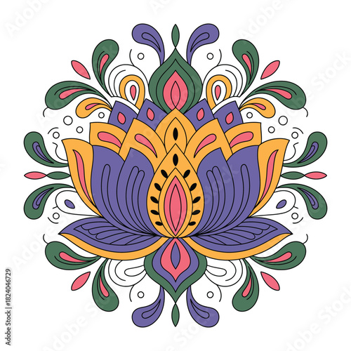 Bold Flat Style Mandala Vector Illustration.