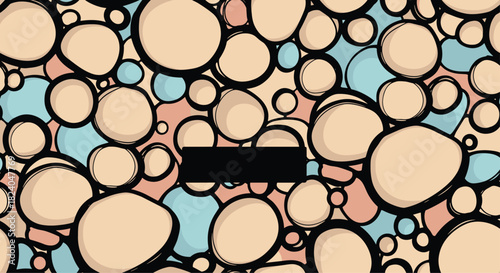 Hand-drawn abstract background with overlapping doodle circles and a central black label providing space for custom text.