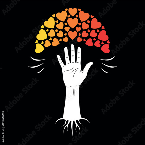 Minimalist white silhouette of forearm and hand as tree trunk isolated on white background