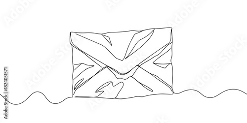 A single continuous line of letter envelopes, vector illustrator