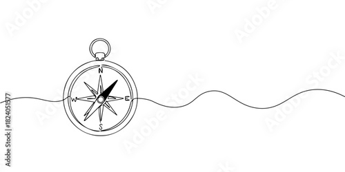 A single continuous line of compass, vector illustrator