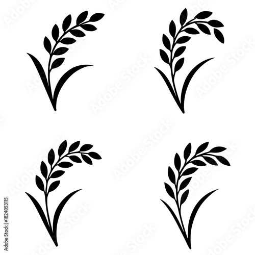 4 rice illustration icons, black, transparent background