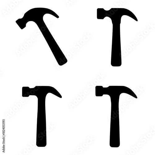 4 hammer illustration icons, black, transparent background