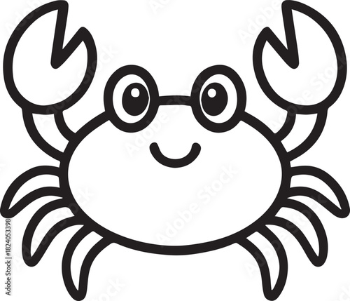 A charming cartoon crab illustration, outlined with bold strokes, radiates a playful and approachable essence. Perfect for designs.