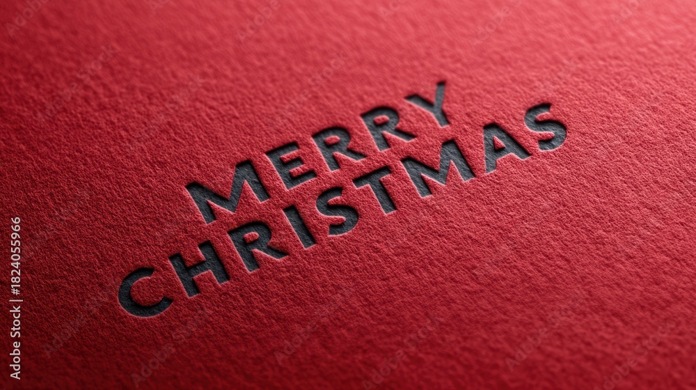 Obraz premium Merry Christmas greeting embossed on textured red paper for the holiday season