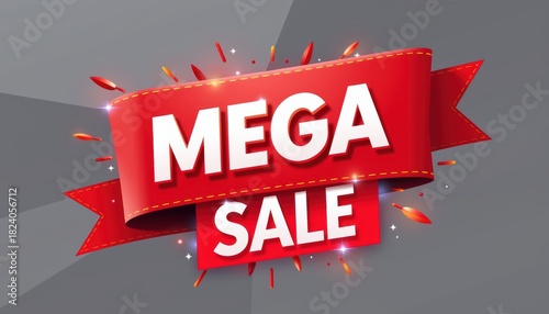 Mega sale promotional banner with vibrant red colors and bold lettering.