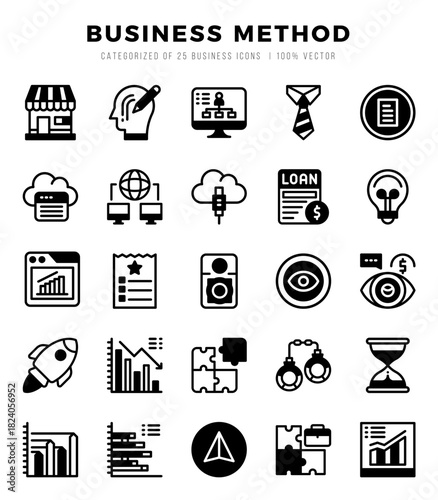 Simple Set of Business Method Related Vector Lineal Filled Icons.