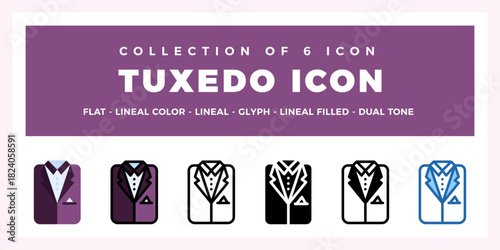 Collection of 6 Tuxedo Icons. Flat. Lineal. Glyph Styles