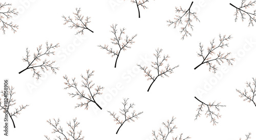 Delicate Branch Pattern on White Background.