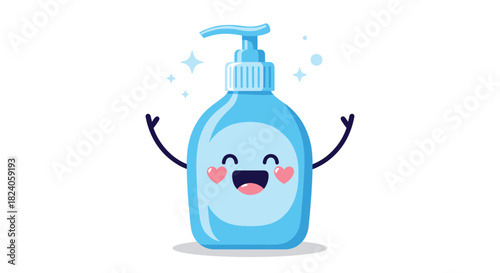 Happy Hand Sanitizer Cartoon Character Illustration.