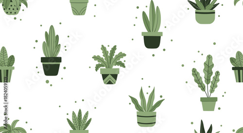 Potted Plants Pattern on White Background.
