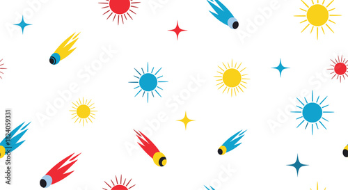 Colorful Space Pattern with Stars and Comets.