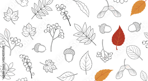 Autumn Leaves and Acorns Seamless Pattern.