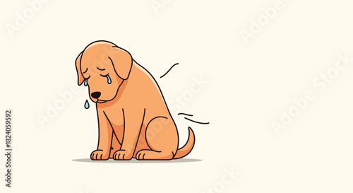 Sad Golden Retriever Puppy Crying with Tears.