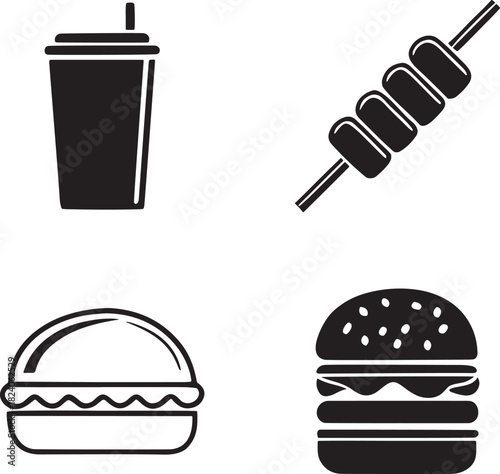 Fast Food Icons Burger, Drink, Skewer