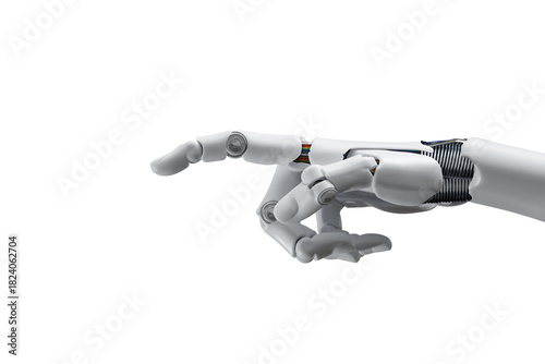  White cyborg robotic hand pointing his finger - 3D rendering isolated on free PNG background.
